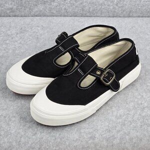Vans Mary Jane Shoes Womens Size 8.5 Black White Lugged Buckle Canvas Sneakers